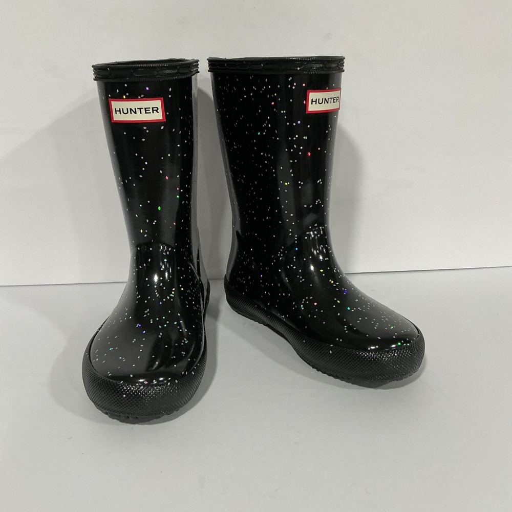 Hunter Little Kids First Giant Glitter Kid's Rain Boots, Black, K11, NWOB